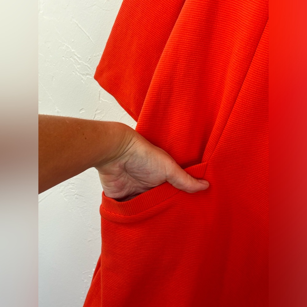 BODEN Ribbed Knit Red Orange Shift Dress‎ Knee Length 3/4 Long Sleeve Office 16L - Picture 4 of 11